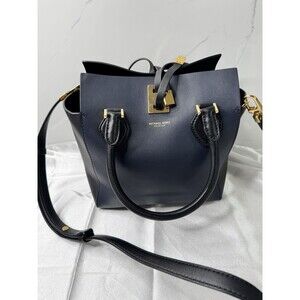 Michael Kors Collection Miranda Tote Bag Navy & Black Leather Satchel Authentic
